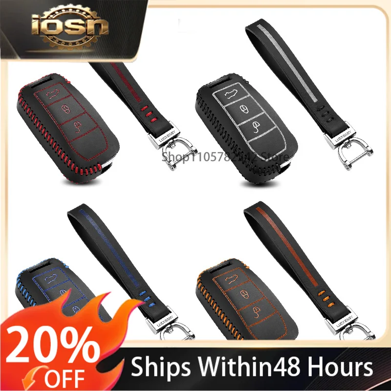 IOSN LUCKEASY For porsche cayenne 2007 2008 leather Smart Remote key Case Cover Holder