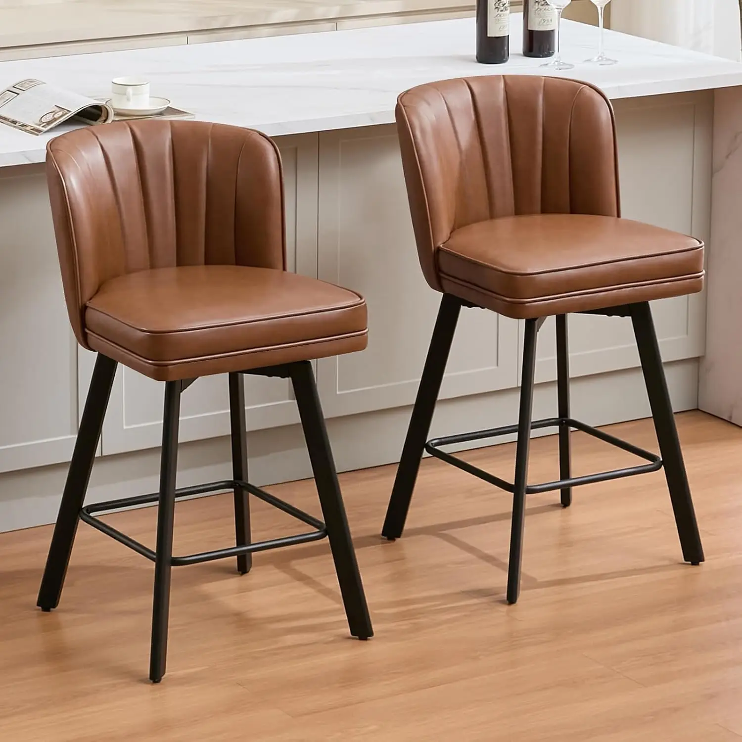 

Swivel Counter Height Bar Stools Set of 4, 26'' Modern Barstools with Backs and Metal Legs, Upholstered Bar Chairs,Customized