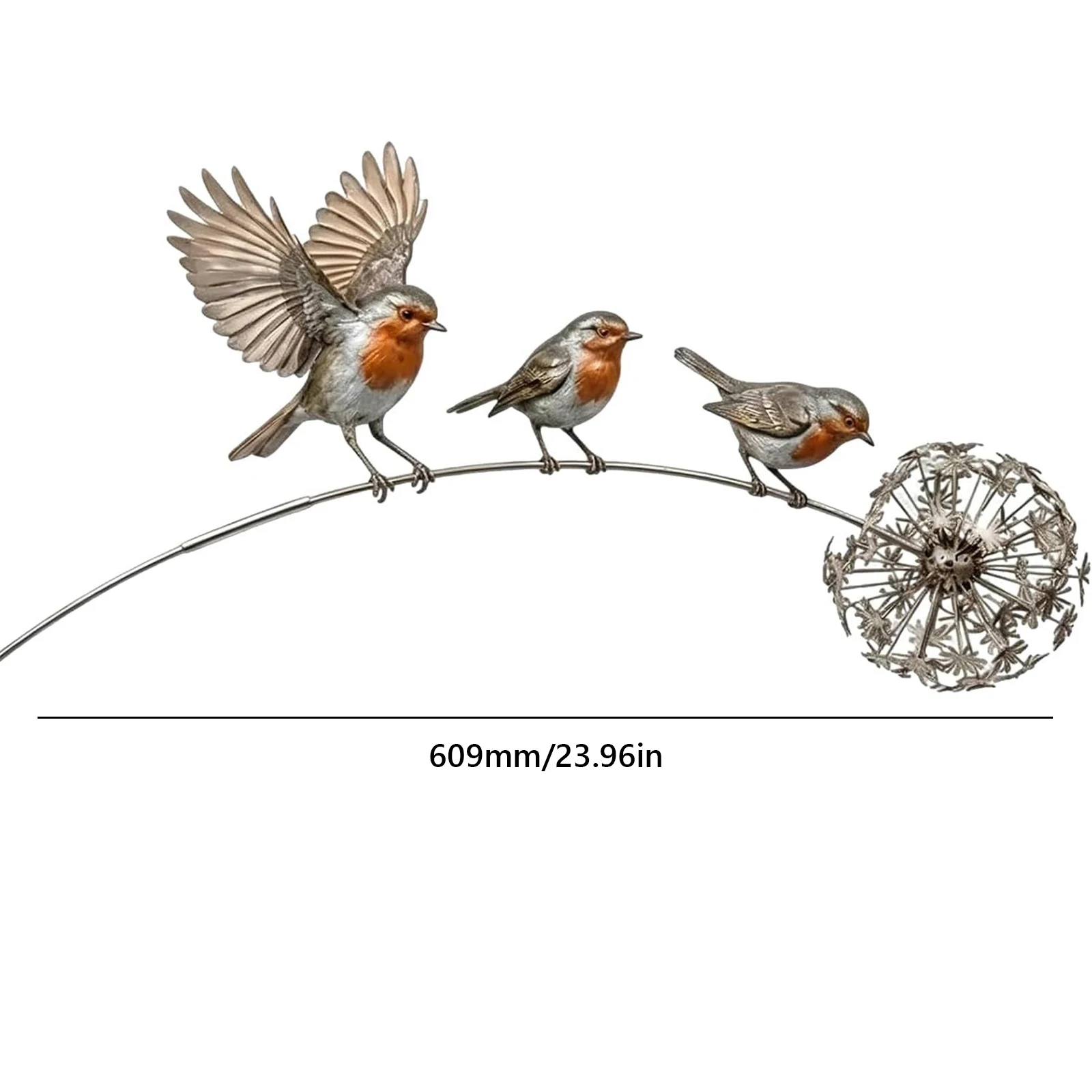 Robin Garden Stake with Dandelion Accent Outdoor Yard Art Stake Rustic Robin Bird Yard Art Decoration for Lawn Patio Flower Bed