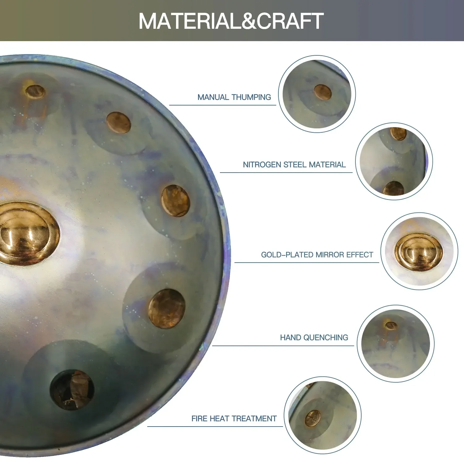 Asteman Handpan Stainless Steel Material Handpan Professional Nitriding Treatment 1.2Mm Thickness 10 Notes Hand Pan Drum