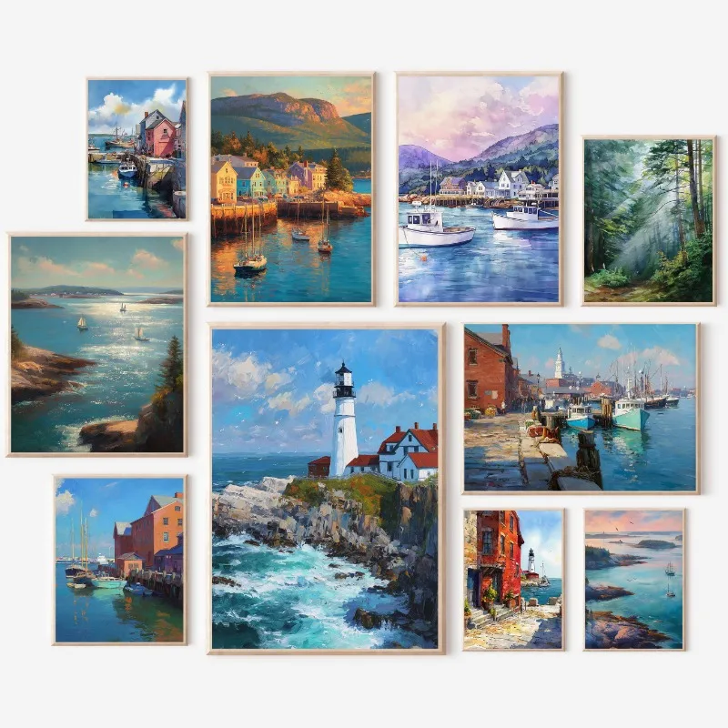 Impresión de Arte de Pared de Paisaje, Póster de Portland, Maine, Pintura en Lienzo del Cañón del Río Columbia, Póster de Viaje en Acuarela, Decoración para el Hogar y la Oficina