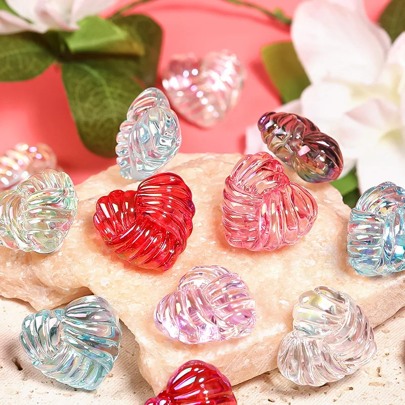 50PCS 20x22mm Colorful Transparent Twists Wool Heart Beads Acrylic Peach Love Heart Vertical Hole Beads DIY Jewelry Accessories