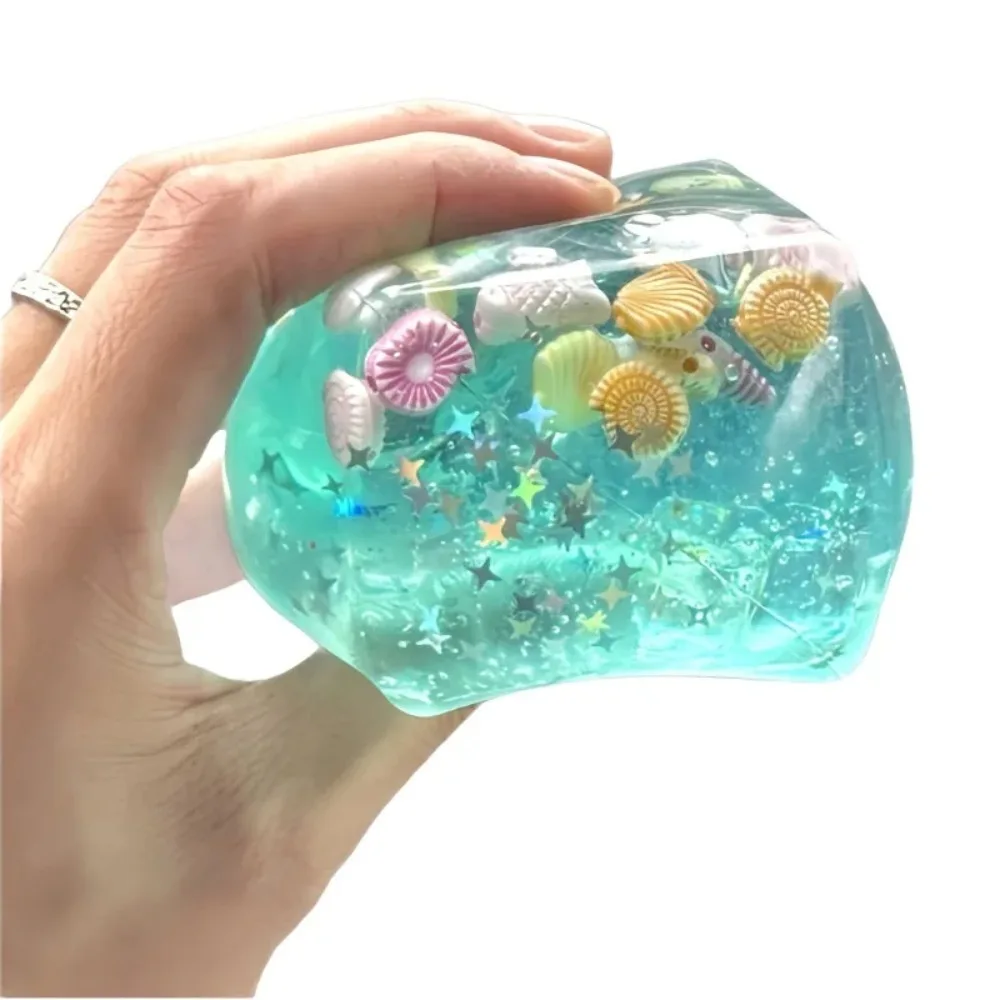 Blue Cubes Sea Squishy Fidget Toy - Superzacht transparant Star Shell Knijpspeeltje Oceaan Zintuiglijk Anti-Stress Speelgoed voor meisjes
