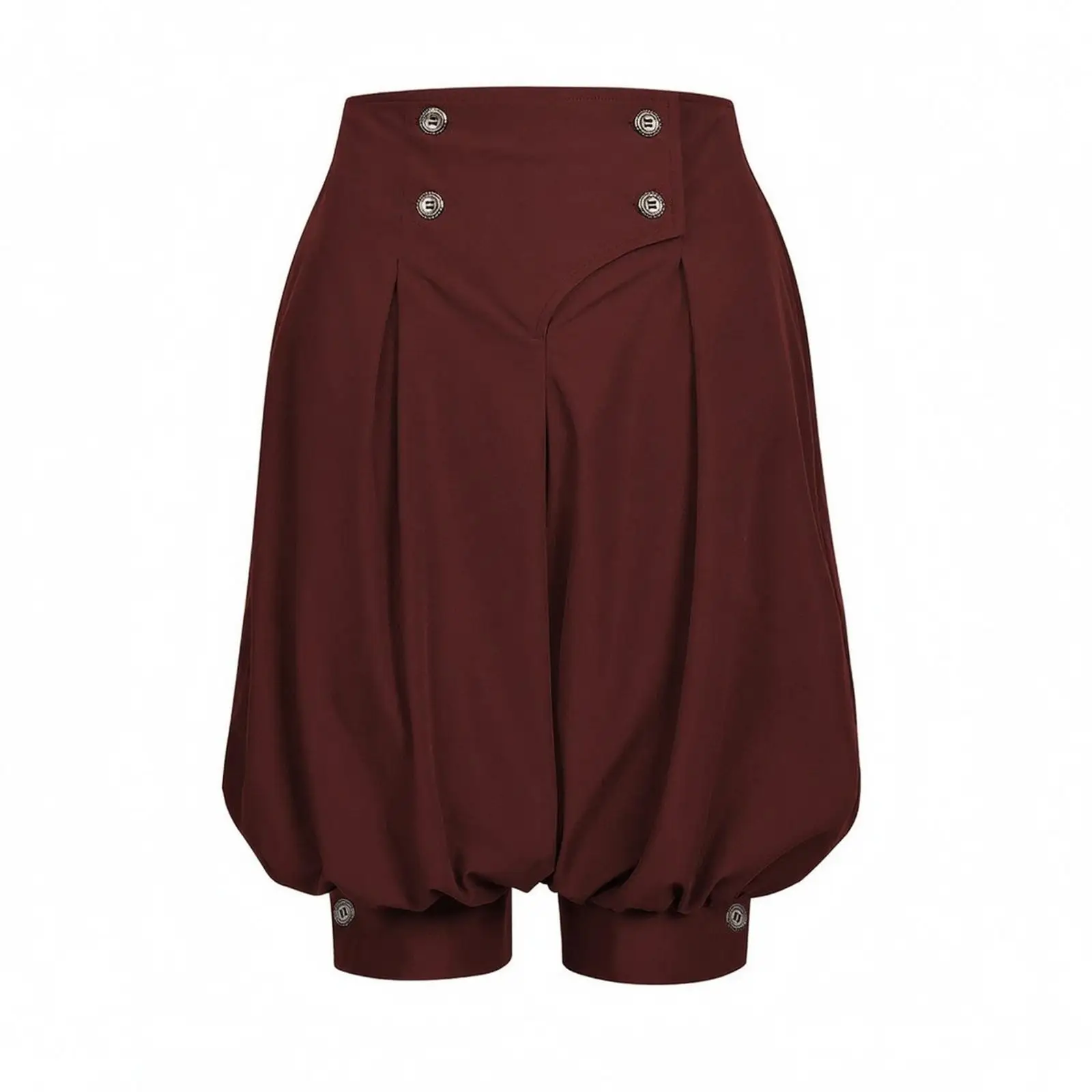Vintage Pirate Pants for Stage Costume High Waist Balloon Silhouette Knee Length Breeches with Decorative Buttons Polyester