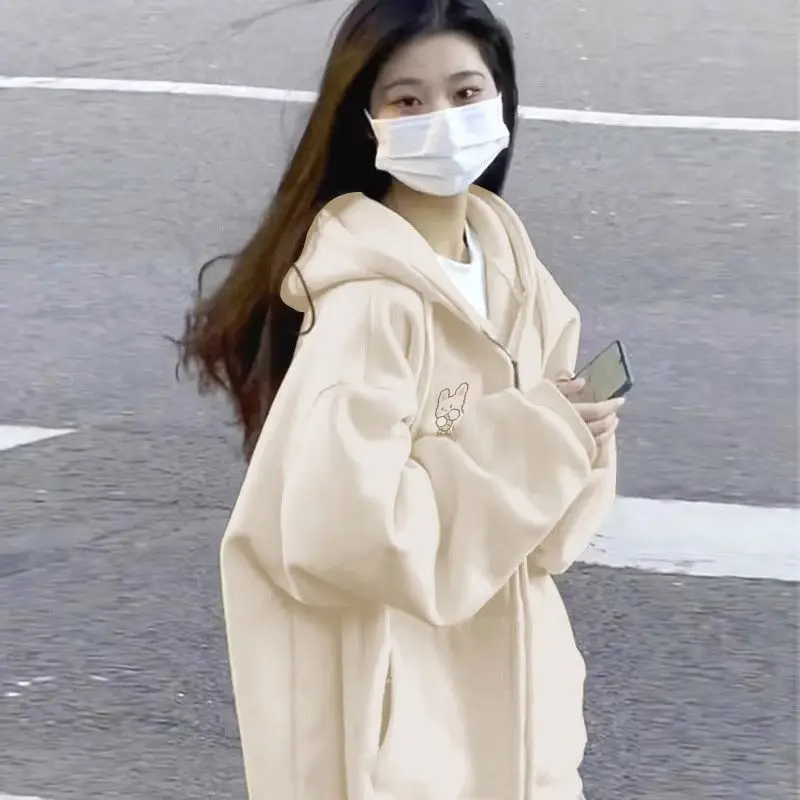 2023 New Spring and Autumn Fashion Casual Loose Design Sense American Retro Cartoon Fashionable Hooded Sweater Coat for Women