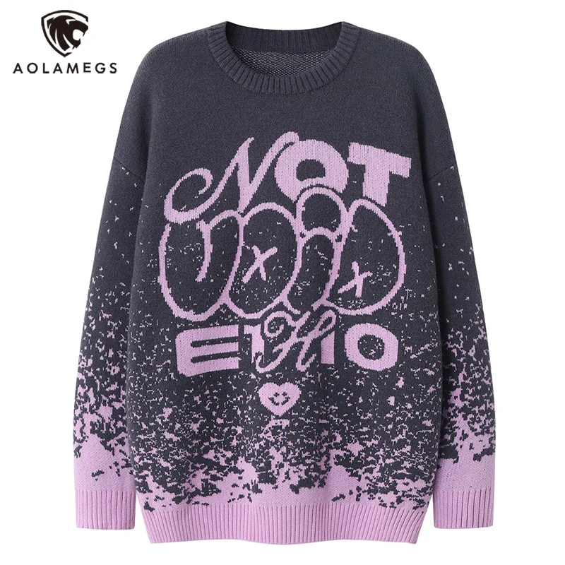 

Aolamegs Men Sweater American High Street Gradient Color Jumper Sesame Dot Jacquard Knitwear Hip Hop Streetwear Pullover Unisex