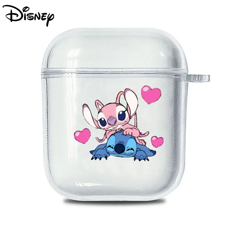 Disney Lilo & Stitch Angel Earphones Case for Apple AirPods 2 1 AirPods Pro 2 Transparent Anti-fall Headphones Protective Cover