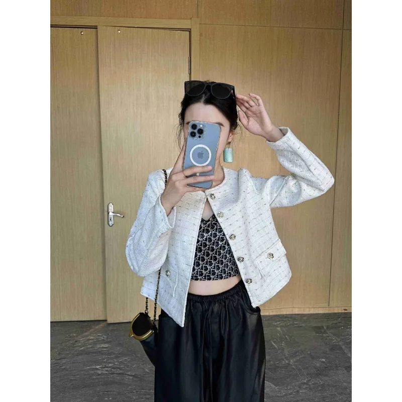 

Темпераментное пальто, женский осенний новый стиль, универсальный тонкий короткий топ с длинными рукавами и круглым вырезом