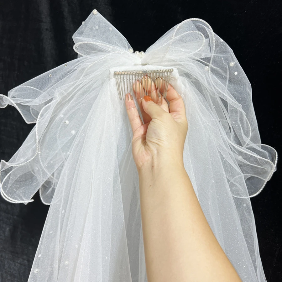 

New Arrival Ivory Short Wedding veils for bride Velos de novia Beaded Pearls veil wedding Sexy hochzeit wedding accessories