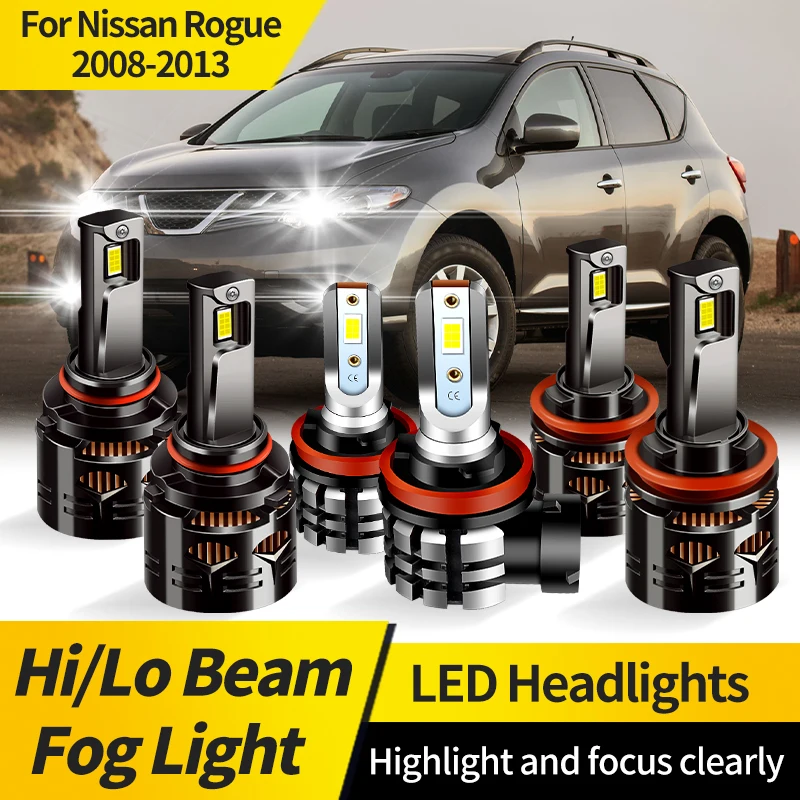 

2PCS For Nissan Rogue 2008-2013 9005 LED Headlight Bulbs HB3 Super Bright CSP H11 Hi/Lo Beam Fog Lights Auto Driving Headlamp