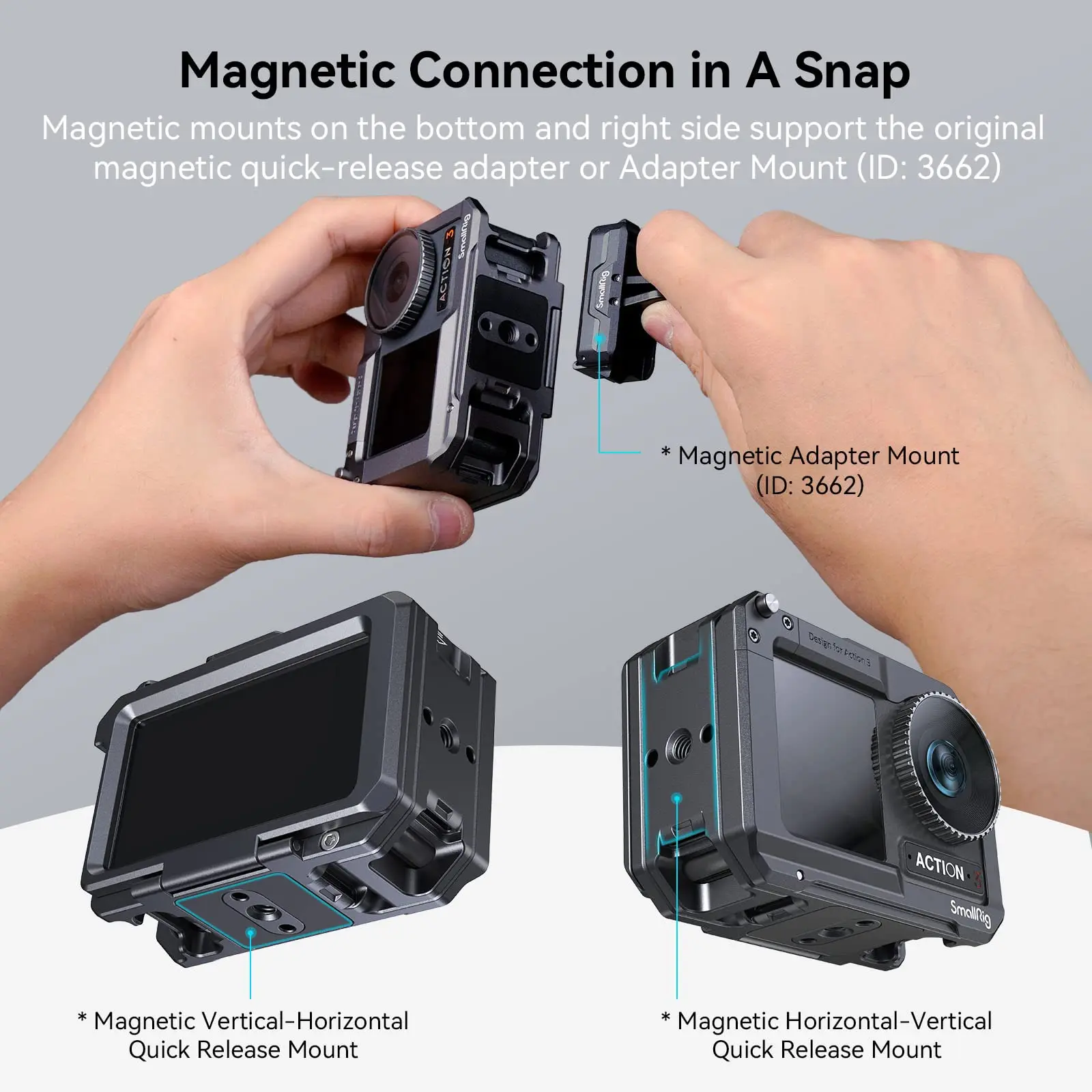 SmallRig Camera Cage, Estrutura protetora, compatível para DJI Mic, Osmo Action 4 a 4119, 4/3