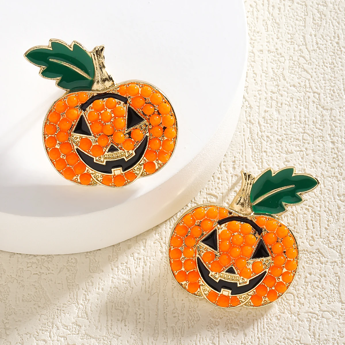 Vedawas Bohemian Rhinestone Beaded Halloween Earrings,Handmade Cute Enamel Pumpkin Grimaces Celebrate Festival Women Jewelry