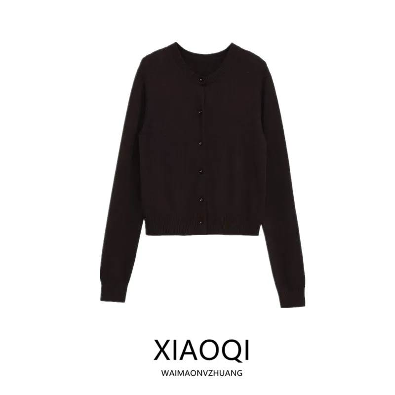 

Ele round Ne Long Sve Knitted Open Cardigan Women's Faion Autumn New Arrival Comfortable Breathable Polyester