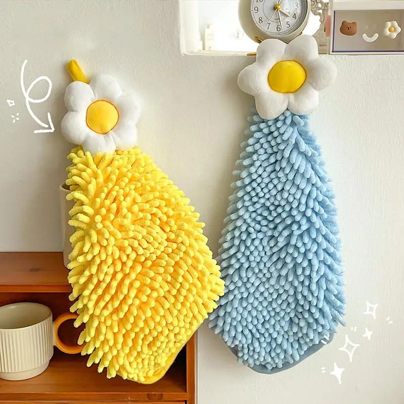 1PC Quick Dry Hand Towel For Kitchen Bathroom Thickened Absorbent Dish Cleaning Cloth Big Sun Flowers Type Lattice Texture