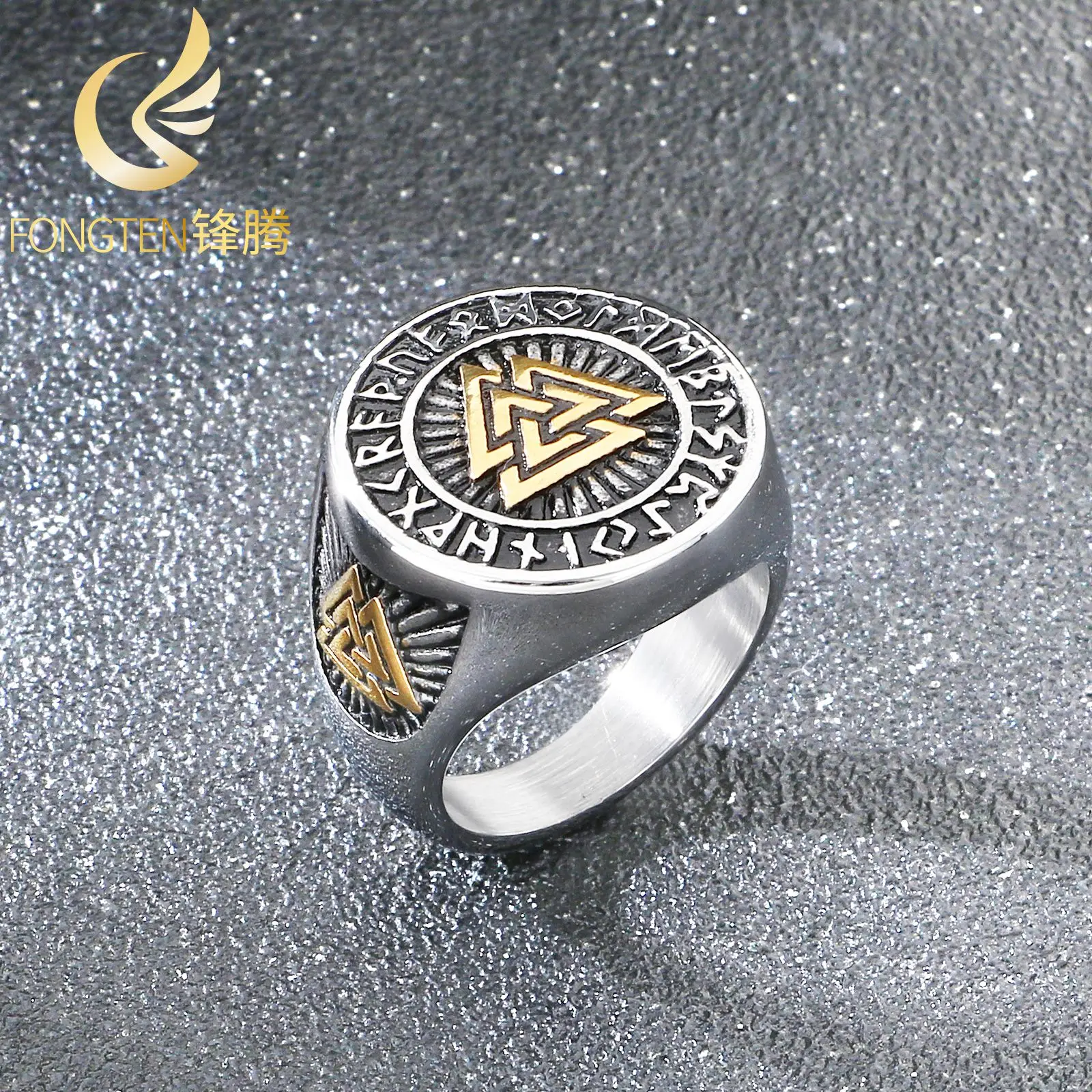 Fongten – bague Viking Valknut pour hommes, en acier inoxydable, amulette à runes nordiques, bijoux Punk rétro, cadeaux d'halloween