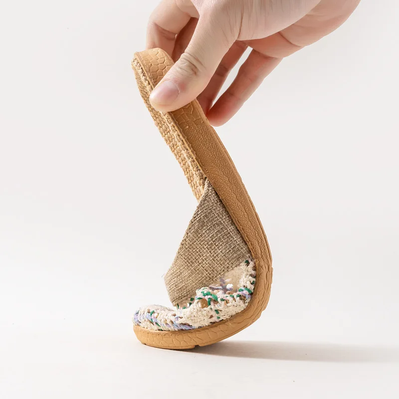 Neue orientalische Flachs-Hausschuhe für Damen, Sommer, für den Innenbereich, Sommer-Holzboden-Hausschuhe für Herren, Frühling und Herbst – Detail 10