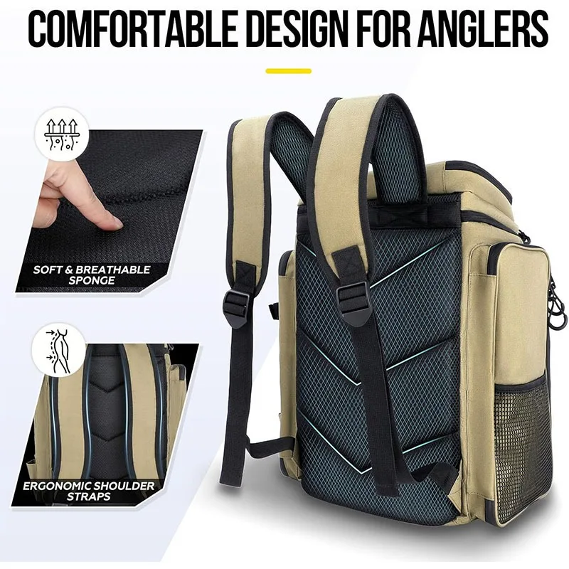 42L Multifunktionale Angeltasche, Große Angelruten-Tasche, Angel-Aufbewahrungsrucksack, Angelzubehör-Rucksack – Detail 10