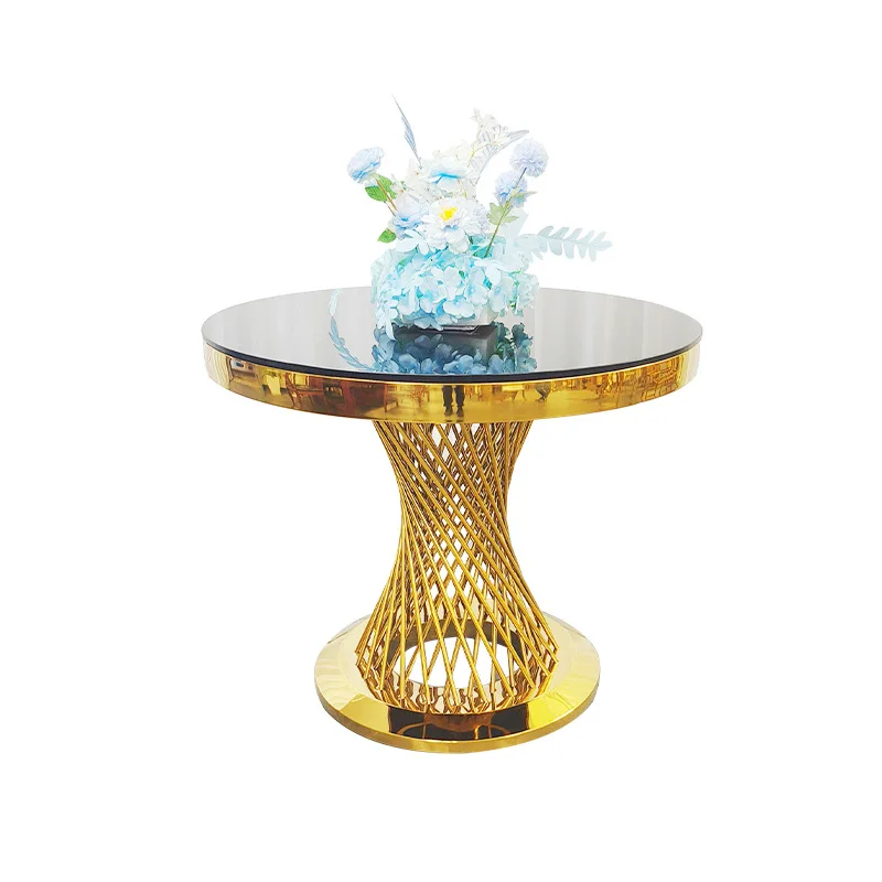 

Light luxury stainless steel dining table chairs hotel wedding banquet party cake table cafe home dessert table customization