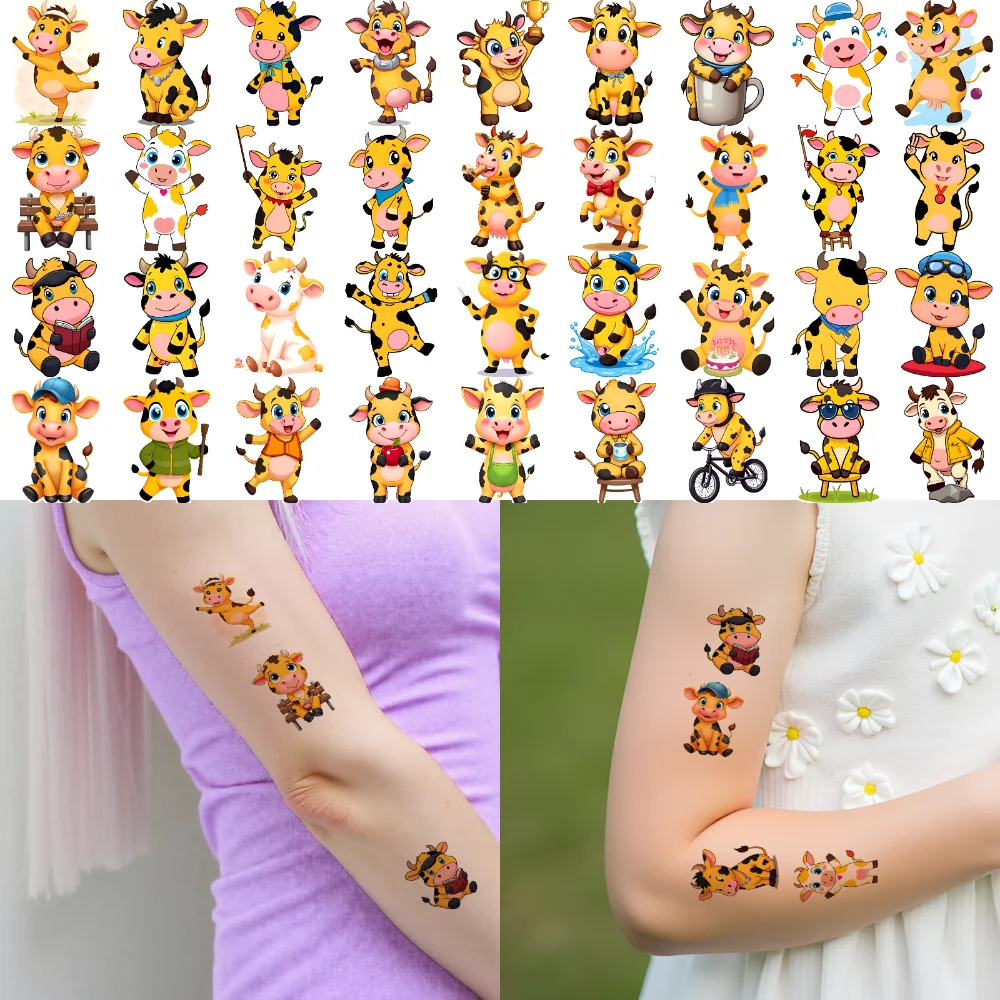 

54pcs Temporary Tattoo Cow Sticker Cartoon Stylish Cow Funny Cow Temporary Tattoo Stickers For Shoulders