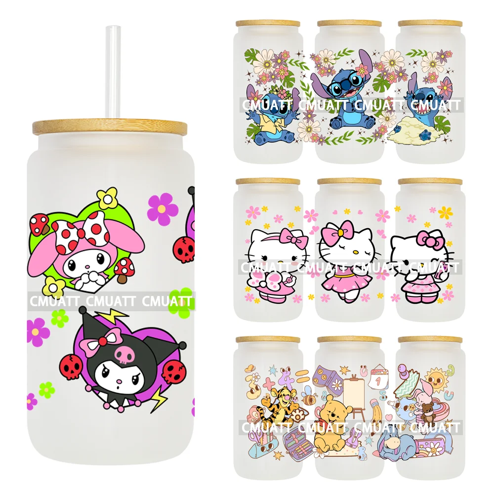 

Cartoon Bear And Cute Strawberry Girl 16OZ UV DTF Cup Wrap Transfer Sticker Custom Label DIY Waterproof Logo For Libbey Glass