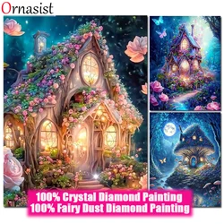 2024 New Fairy Dust Drill Diamond Painting House 5D Full Crystal Diamond Embroidery Rhinestones Mosaic Landscape  Wall Decor
