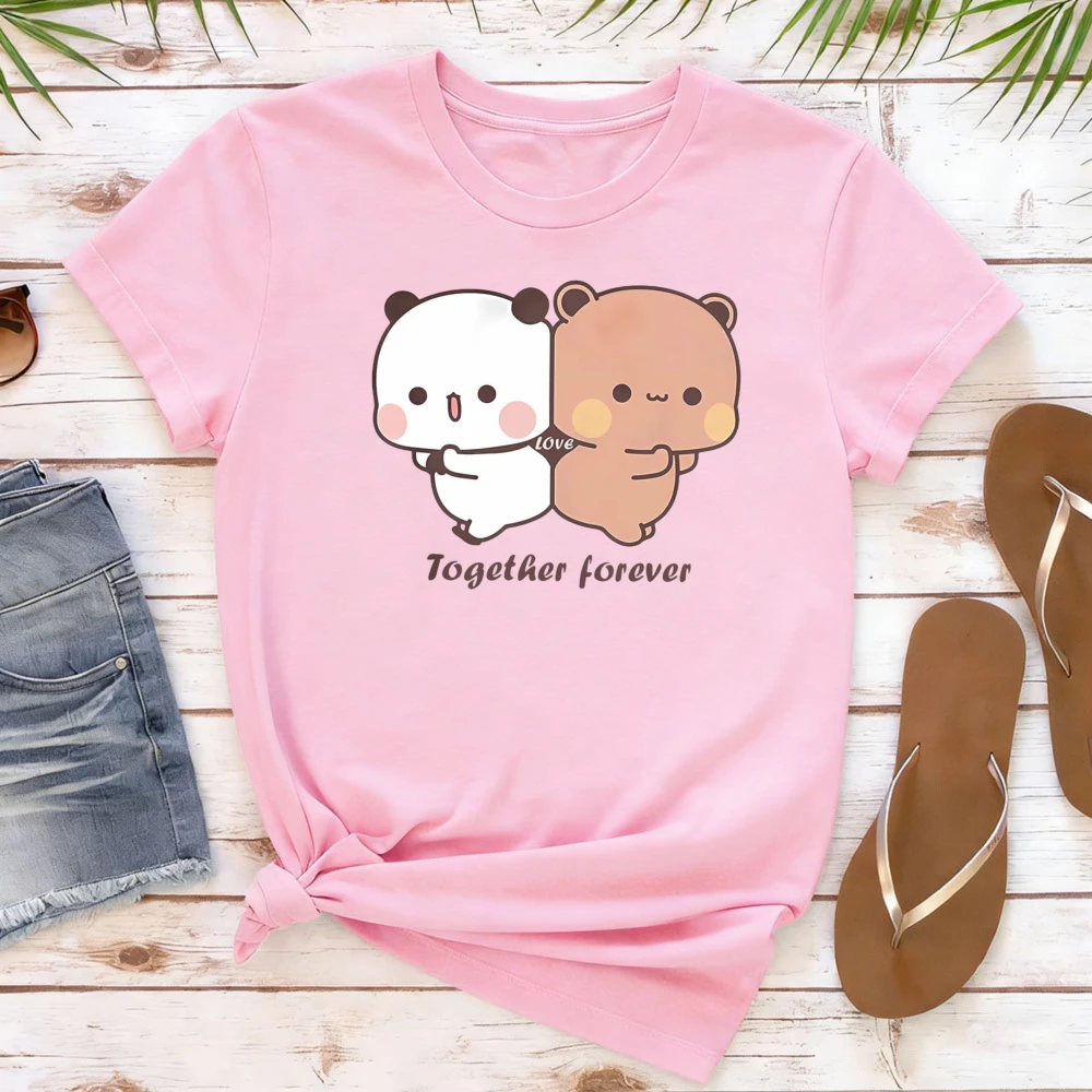 Kawaii Bubu Dudu Bear Together Forever Tshirt Valentines Days Funny Gift Unisex T-Shirt Cute Graphic Printed Shirt Women Men Top