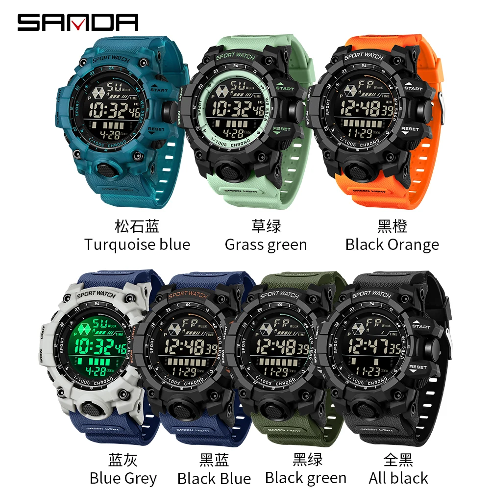 SANDA 6229 Luxury Fashion Men\'s Electronic Watch Multi functional Sports Waterproof Night Light Timing Men\'s Electronic Watch