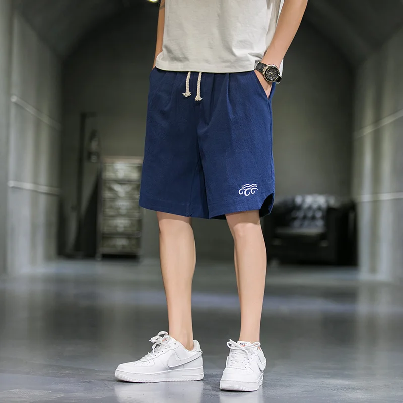 2022 Chinese Style Summer Embroidery Straight Shorts Loose Plus Size Casual Pants Retro Thin Beach Five Pants Men Clothing