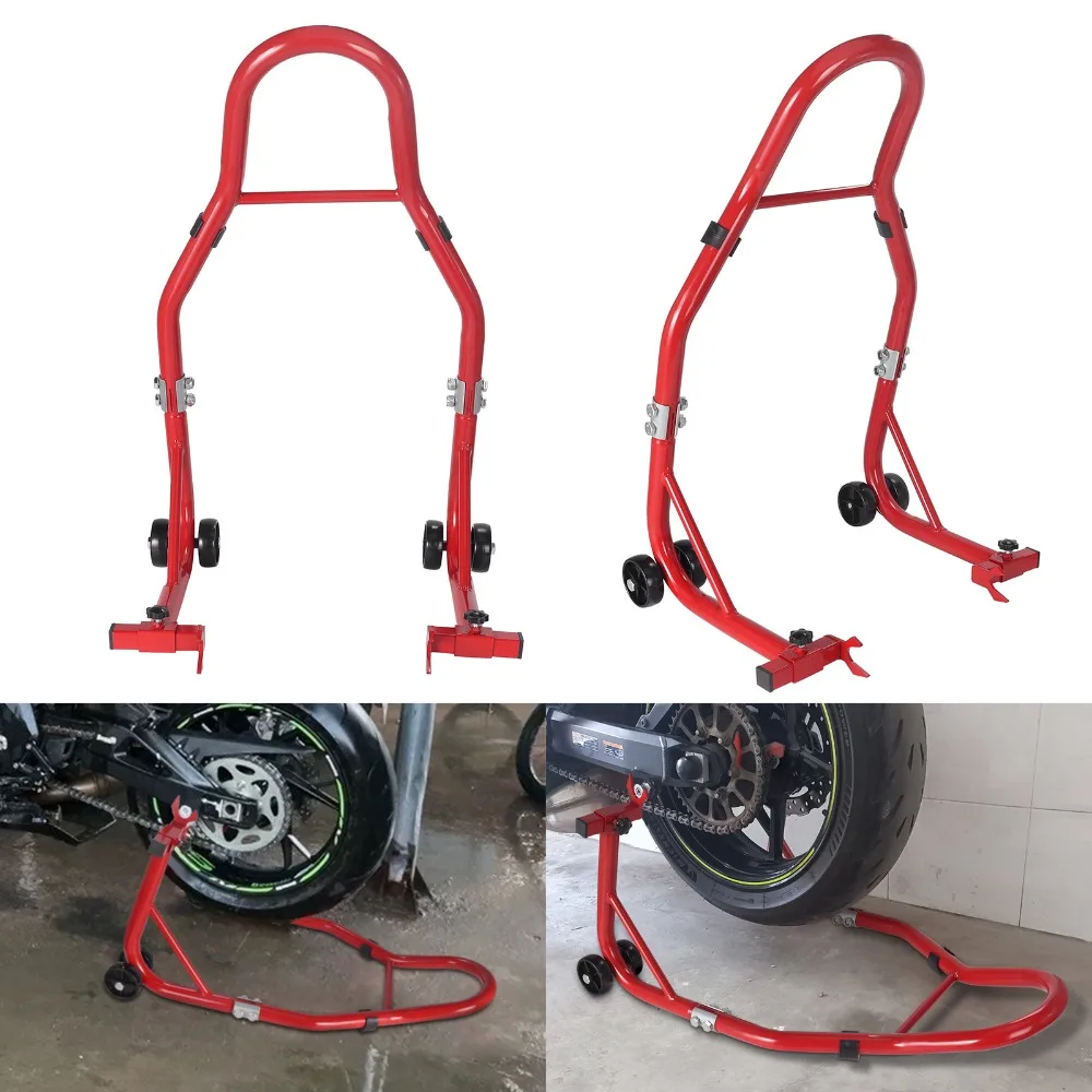 Motorcycle Rear Stand, Heavy Duty 500kg Paddock Stand with Adjustable Bracket, Tire Repair Tool for Most Motorcycle (Red/Black)
