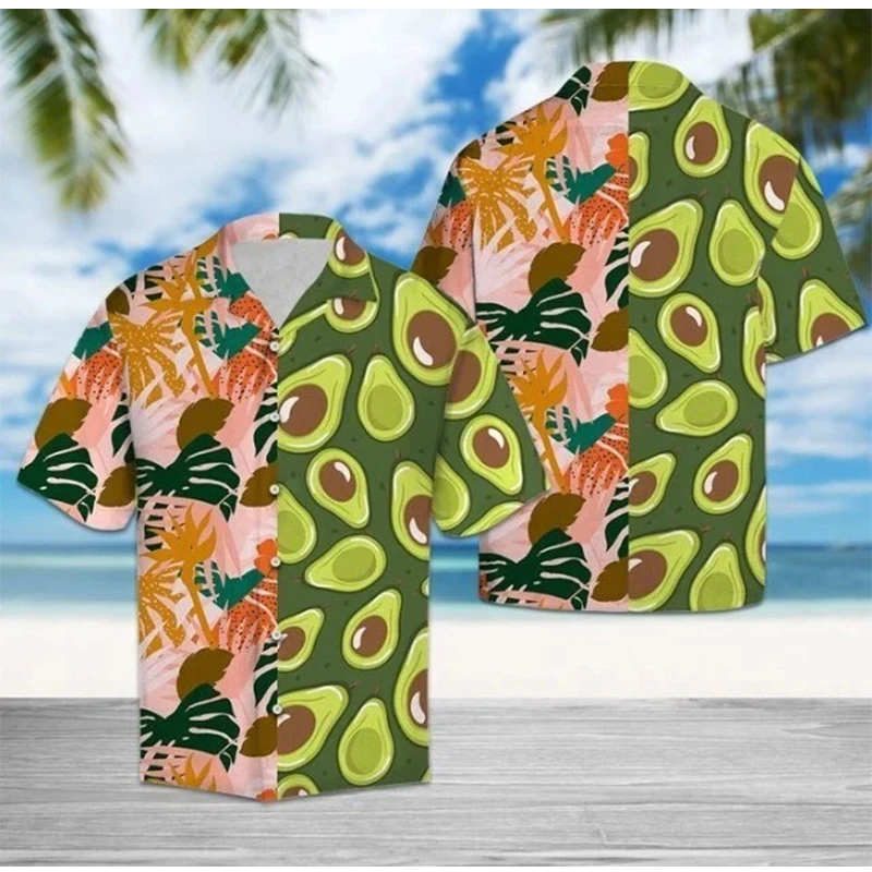 الصيف ثلاثية الأبعاد الأفوكادو قمصان مطبوعة للرجال الأطفال موضة الشارع الشهير قصيرة الأكمام تي شيرت للجنسين قمصان هاواي البلوزات Camisa