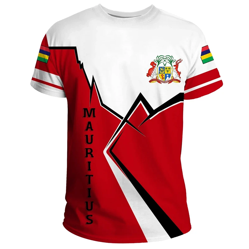 The Republic of Mauritius Flag Pattern Men's T-Shirt Mauritius National Emblem Print New Fashion Tshirts Men Clothing Streetwear