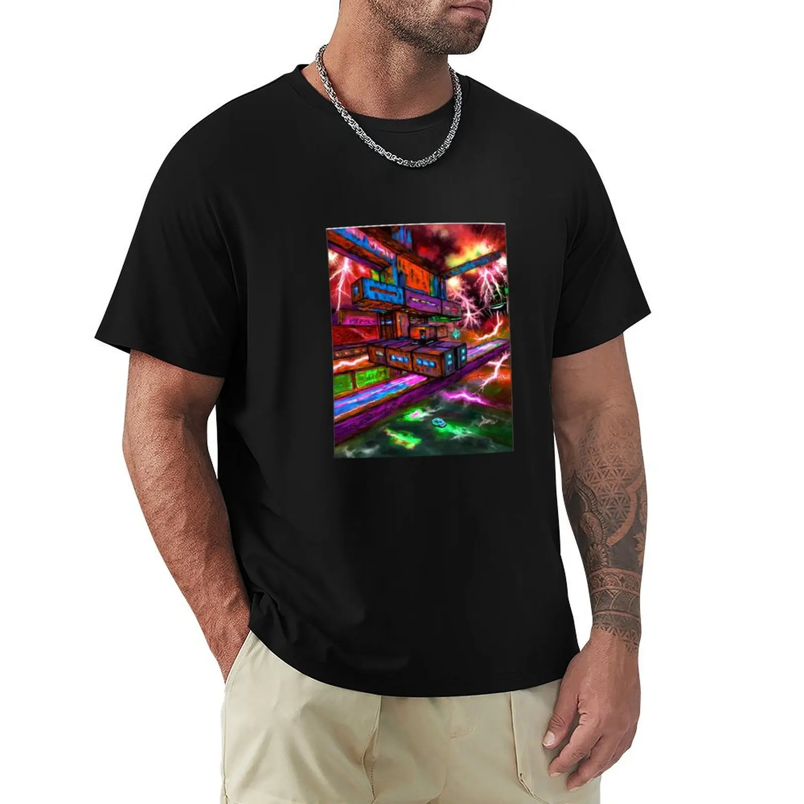 

TR3B spacecraft over container City T-Shirt summer shirt funny shirt cotton affliction shirts heavy weight t shirts for men