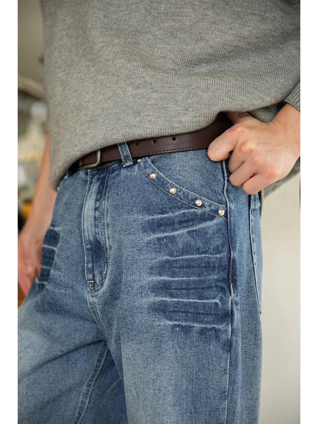 سليم صالح مستقيم الساق الجينز الرجال الصيف رقيقة شارع العليا الاتجاه فضفاض بنطال ذو قصة أرجل واسعة الأمريكية الرجعية برشام البرق نمط #3