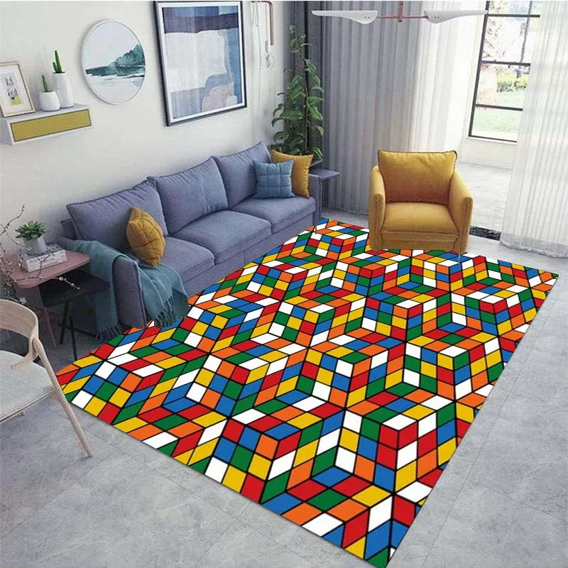 3D Rubik's Cube Custom Living Room Carpets Non-slip Bedroom Floor Mat Fashion Birthday Gift Rug Bedroom Carpet Soft Yoga Mat