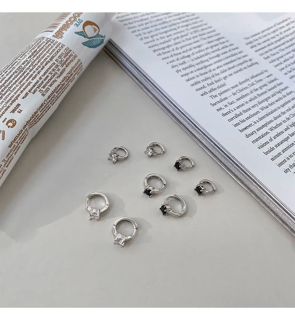 Creolen aus 925er Silber, Temperament, schlicht, schwarz, weiß, Zirkon, für Damen, Hochzeit, Schmuckzubehör – Detail 14