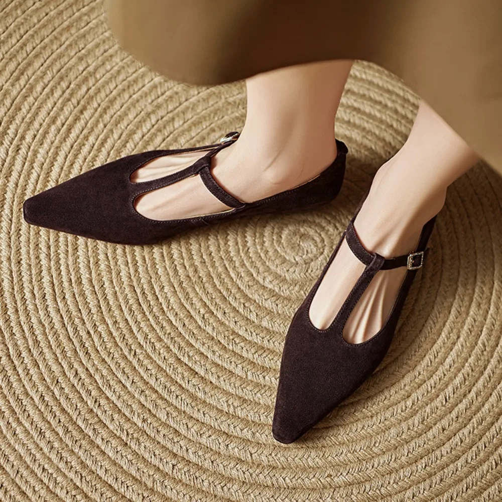2026 Spring Women's Genuine Leather Mary Jane Pointed Toe High Heels for Office & Casual