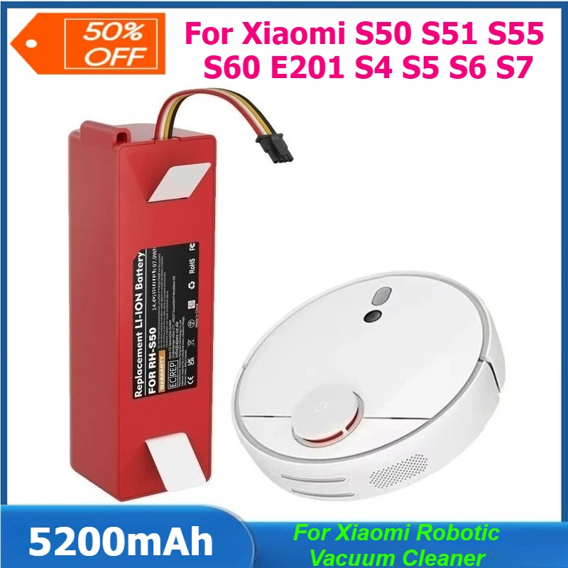 

14.4V 5200mAh for Xiaomi Roborock S50 Replacement Battery Robotic Vacuum Cleaner S51 S52 S53 S55 S60 S4 S5 S6 S7 Full Series