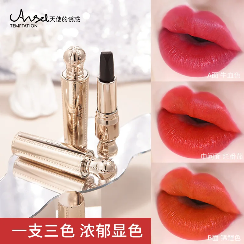 3in1 Angel\'s Animation Matte Multi-Color Lipsticksilky Moist and Waterproof Matte Easy to Color  Classical Beauty Lipstick Matte