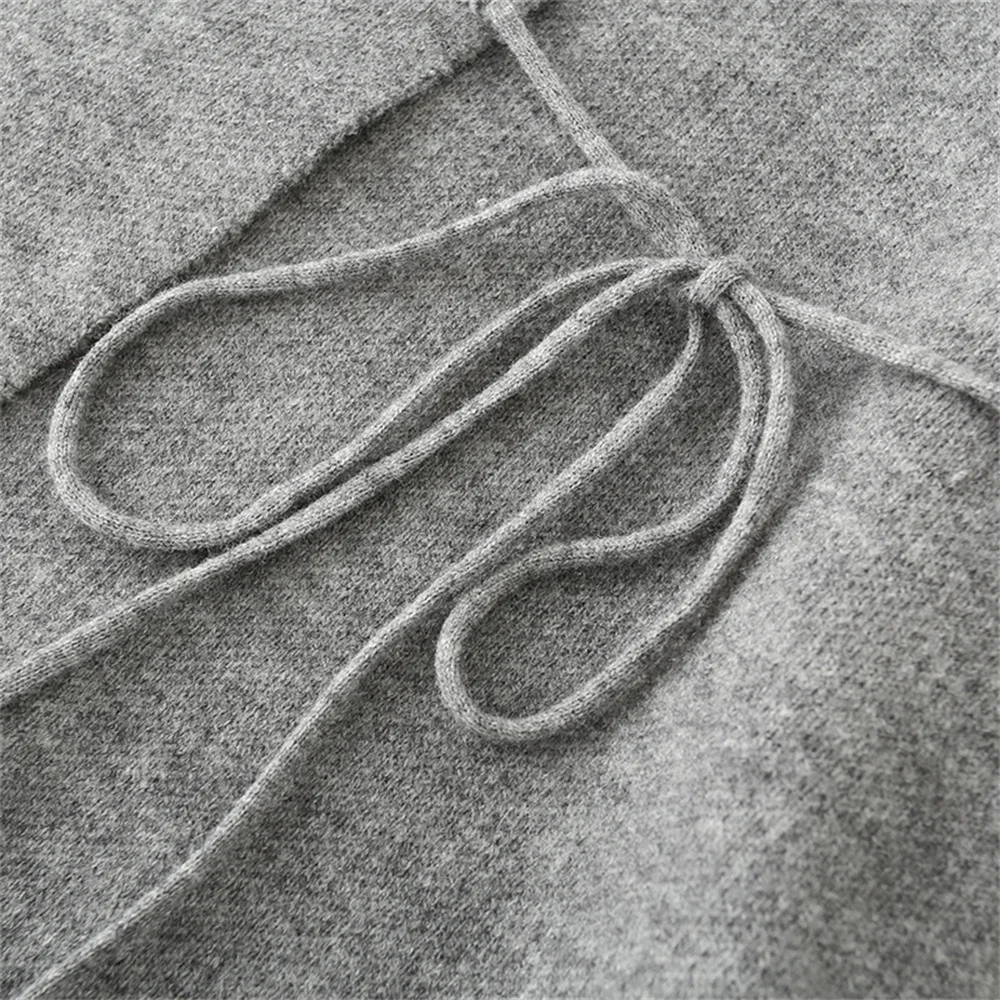 Autumn and winter new women's clothing temperament gray lace up knitted coat with split sleeves sweater jacket