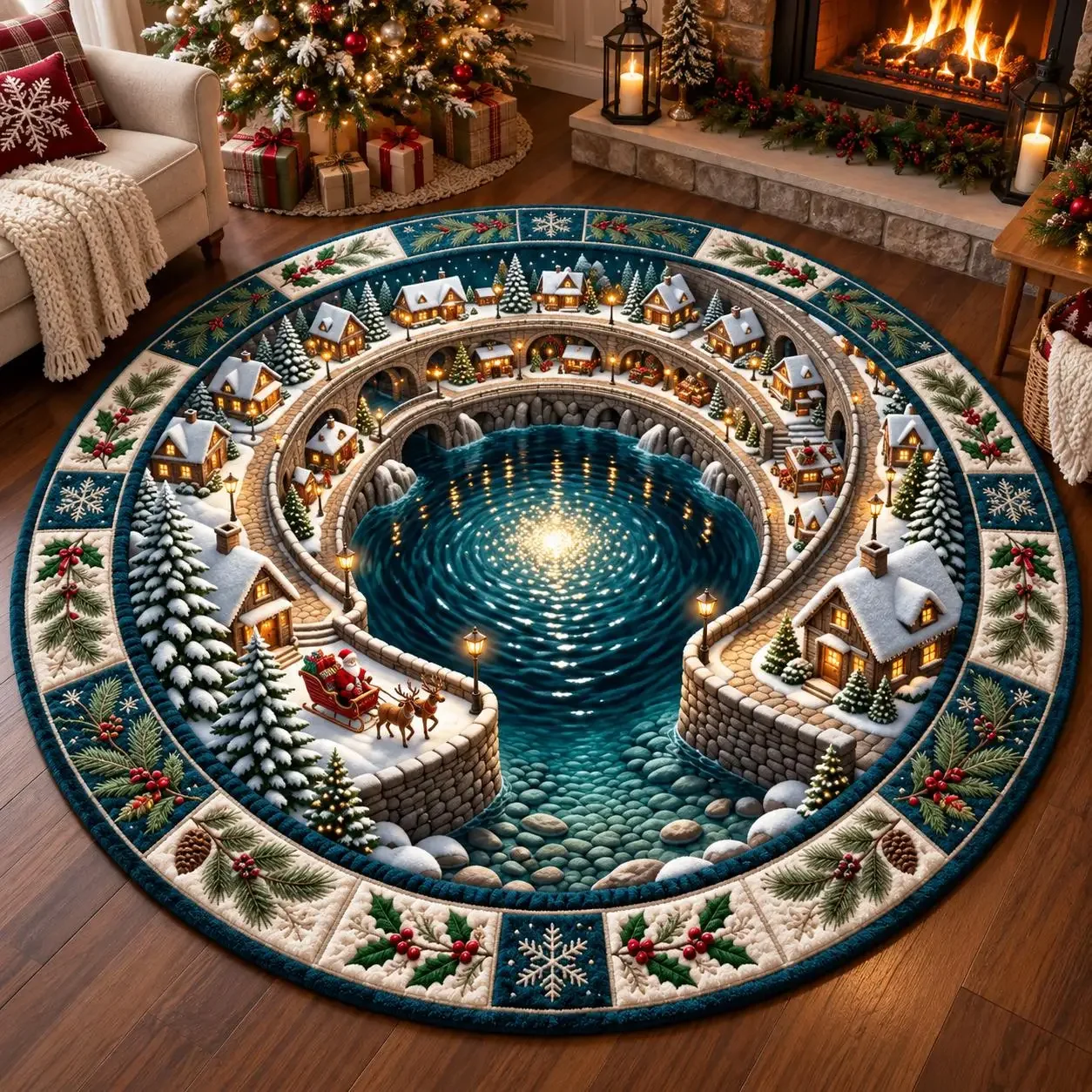 Christmas Circle rug Gnome Plaid Vortex Circle Rug Spooky Style Round Rug Beautiful Living Room Bedroom Accent Door Floor Mat