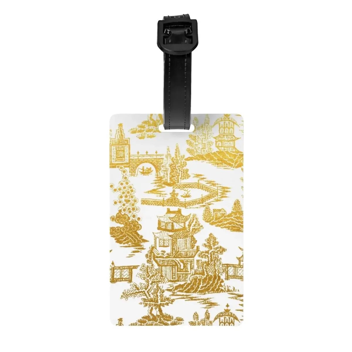 Custom CustoGolden Pagoda Chinoiserie Luggage Tag  Oriental Willow Pattern Privacy Cover ID Label for Travel Bag Suitcase