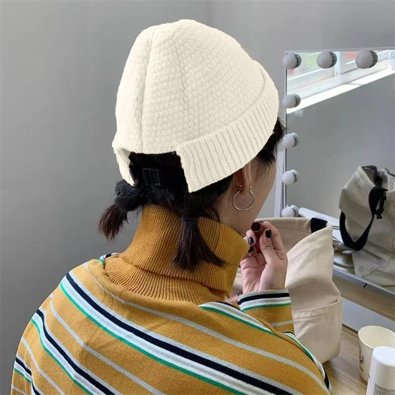 Women beanie cap with ripped edging melon rind Boy Girls Crochet Skullies Hat Solid Color Knitted Beanies Caps Wild Accessories