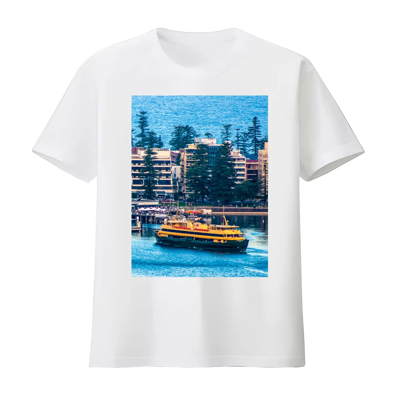 Manly Ferry arriving at Manly Wharf North Harbour Sydney NSW Australia T-Shirt Summer Casual Cotton Tee Unisex Men Women