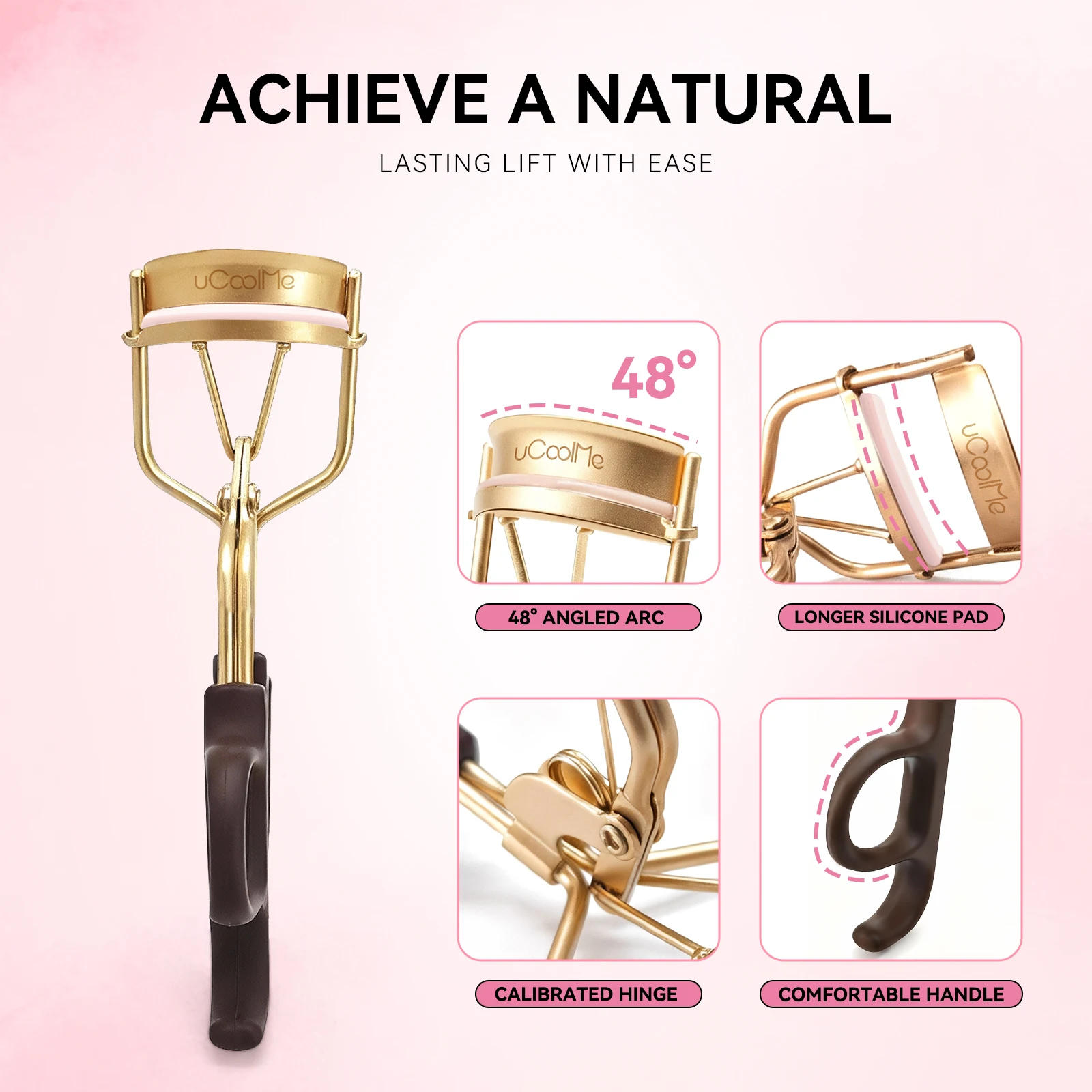 uCoolMe Eyelash Curler Natural Lash Lift for Eyelash Extension No-Pinch Design Comfort Grip Metallic Lash Tool for All Eye Shape