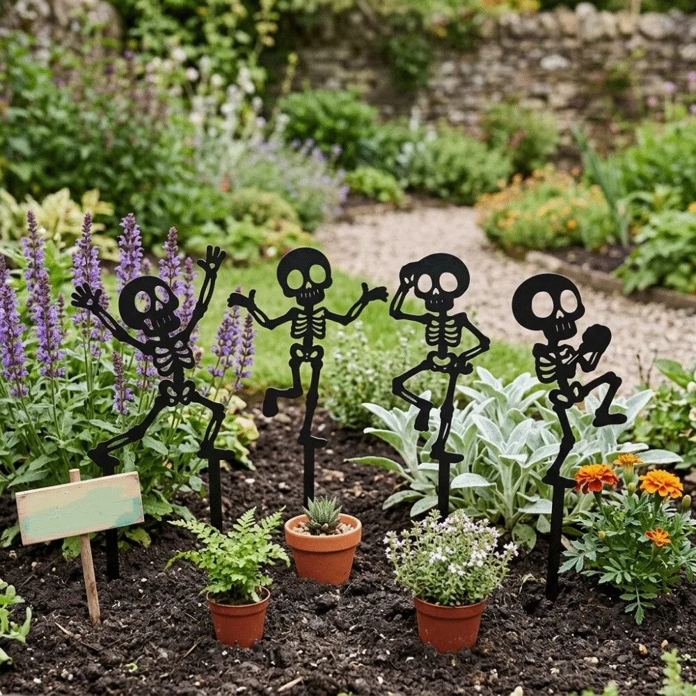 Skull Halloween Decorations Dancing Skeleton Acrylic Bone Dancer Yard Stake Hollow Out Gothic Style Garden Stake Decorations