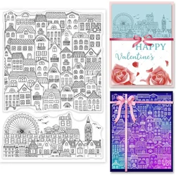 City Block Background Clear Stamp Ferris Wheel Transparent Silicone Stamp Cartoon House Rubber Stamp for Scrapbook Journal Card