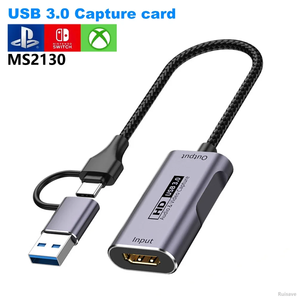 Ruisave USB 3.0 Video Capture HDMI-compatible 4K 30Hz input 1080P 60fps HD Recording For Nintendo Switch Camera PlayStation 4 5