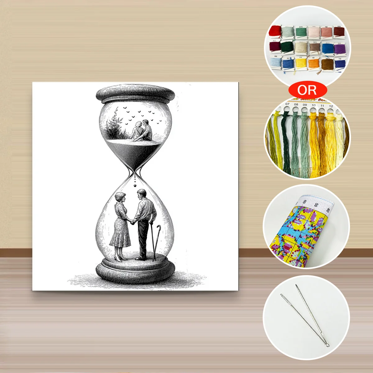 1 Stück 40x40 cm/15,74 Zoll, 11Ct/14Ct Kreuzstich-Set, DIY Valentinstagsgeschenk, Stickerei-Set für Festlichkeiten, Sanduhr-Paar – Detail 3