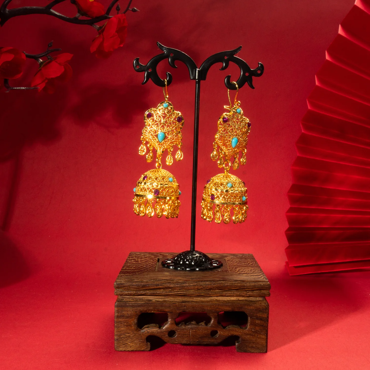 Foreign trade cross-border copper-plated 24k gold earrings, Xinjiang ethnic style earrings, Indian bride earrings, Nigerian jewe