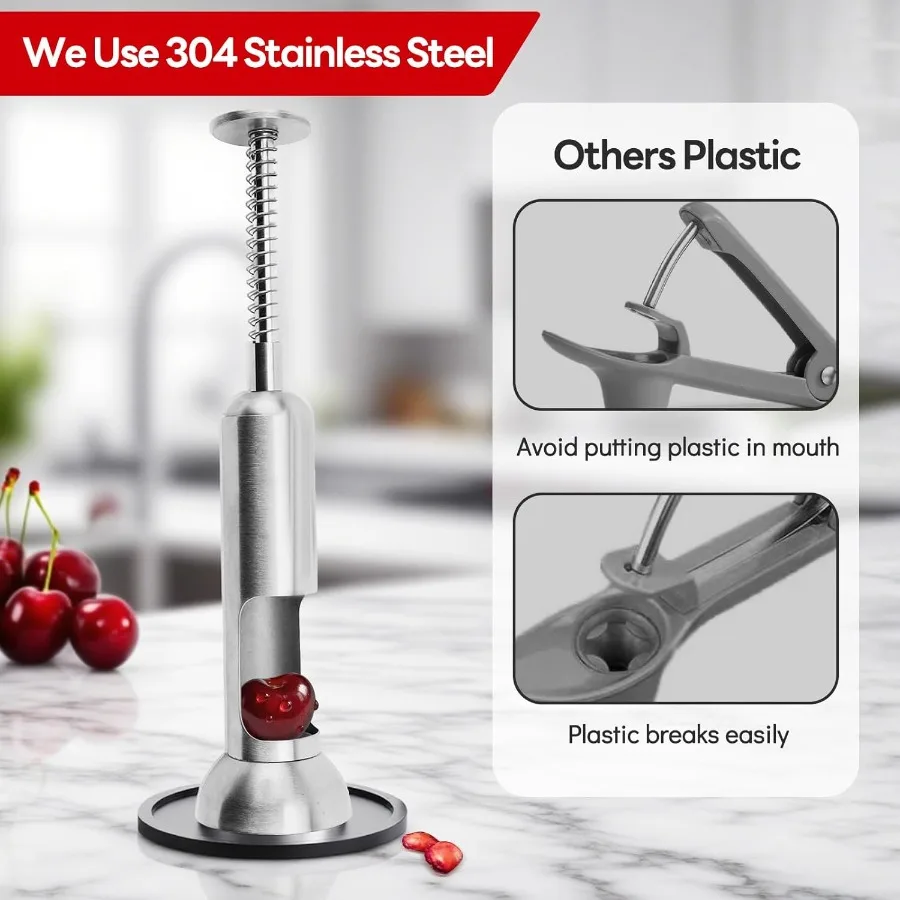 Cherry Pitter Tool SingleHole 304 roestvrijstalen Cherry Pit Remover voor verse en Maraschino Cherries OneHand Press Fruit Pit